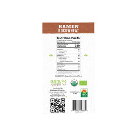 Big Green Organic Food organic buckwheat ramen ingredients shown as a gluten-free dinner option.