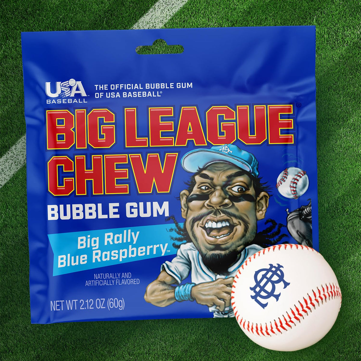Blue Raspberry shredded gum texture close-up with Big League Chew