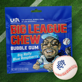 Blue Raspberry shredded gum texture close-up with Big League Chew