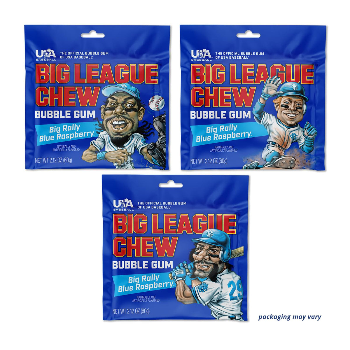 Concession stand display of Big League Chew packs for quick game-day snacking
