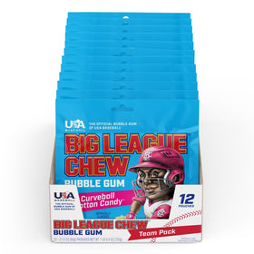 Opened pouch reveals shredded gum texture ideal for quick, flavorful snacking at games.