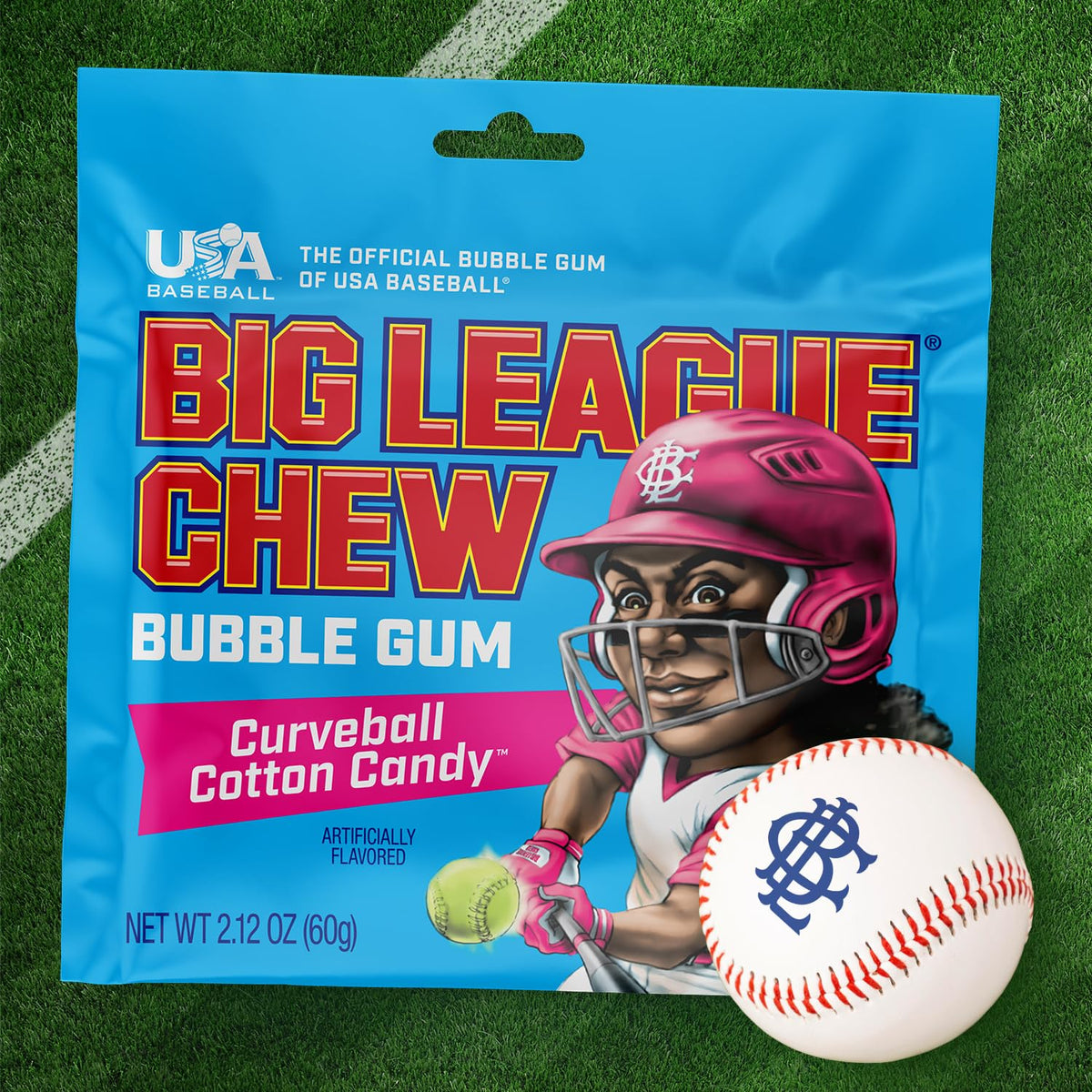 Close-up shows shredded gum with a soft chew that lasts through innings.