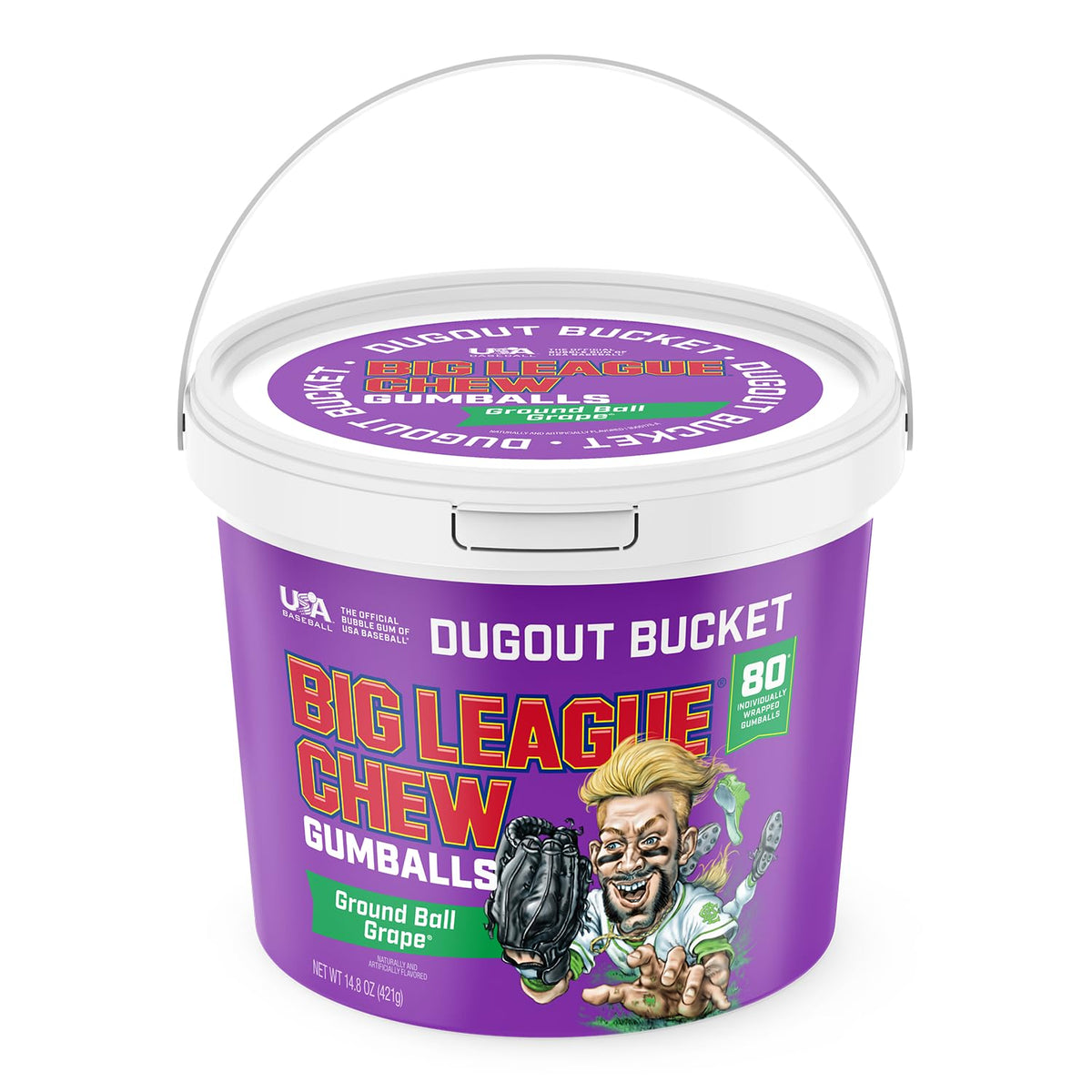 Big League Chew dugout bucket front view for team games.