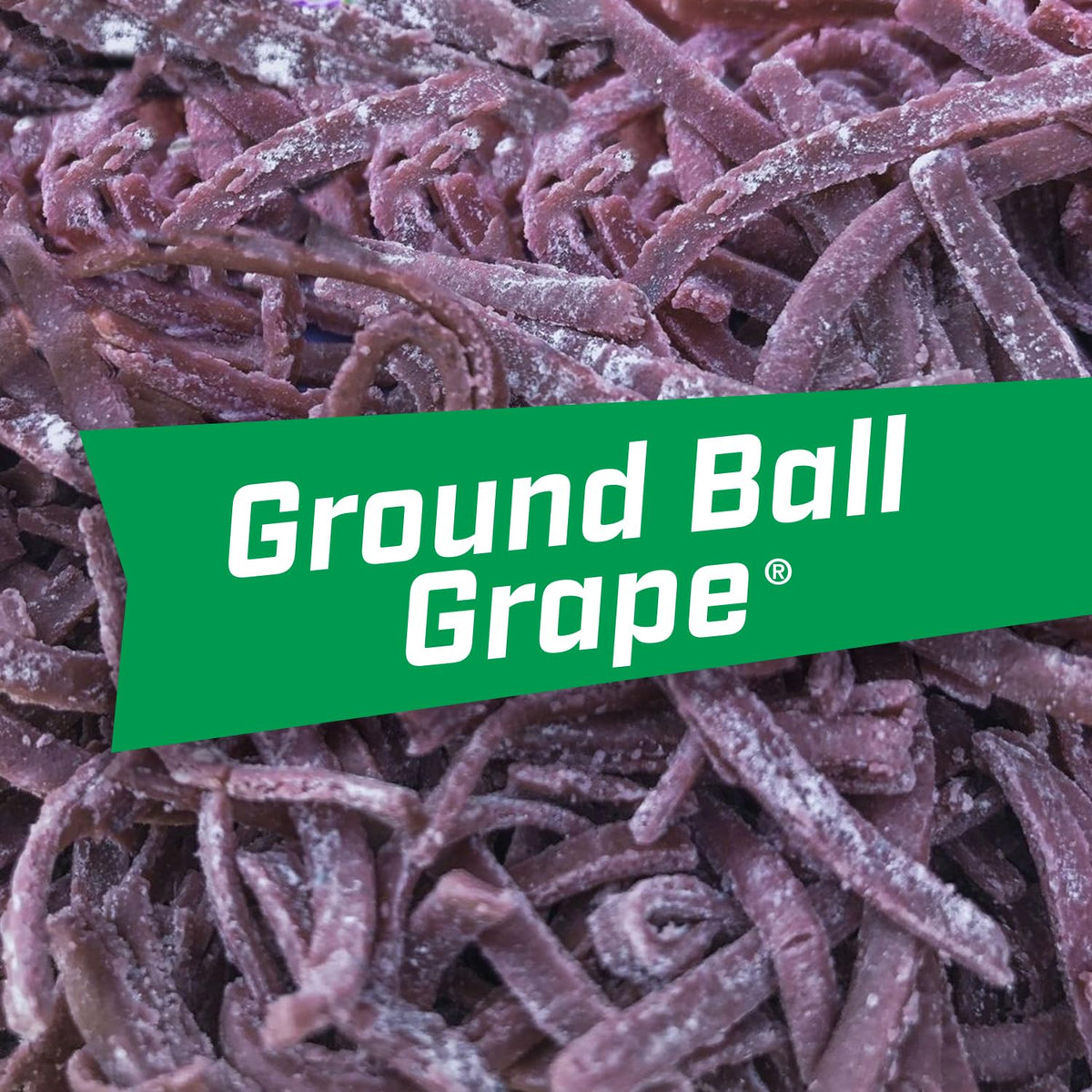 Big League Chew Ground Ball Grape close-up showcases vibrant grape flavor.
