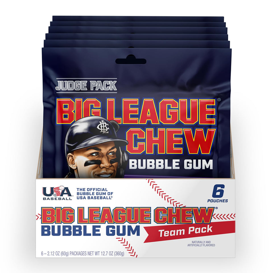 Big League Chew Judge Pack Grand Slam Grape front view with six bags for game-day flavor.