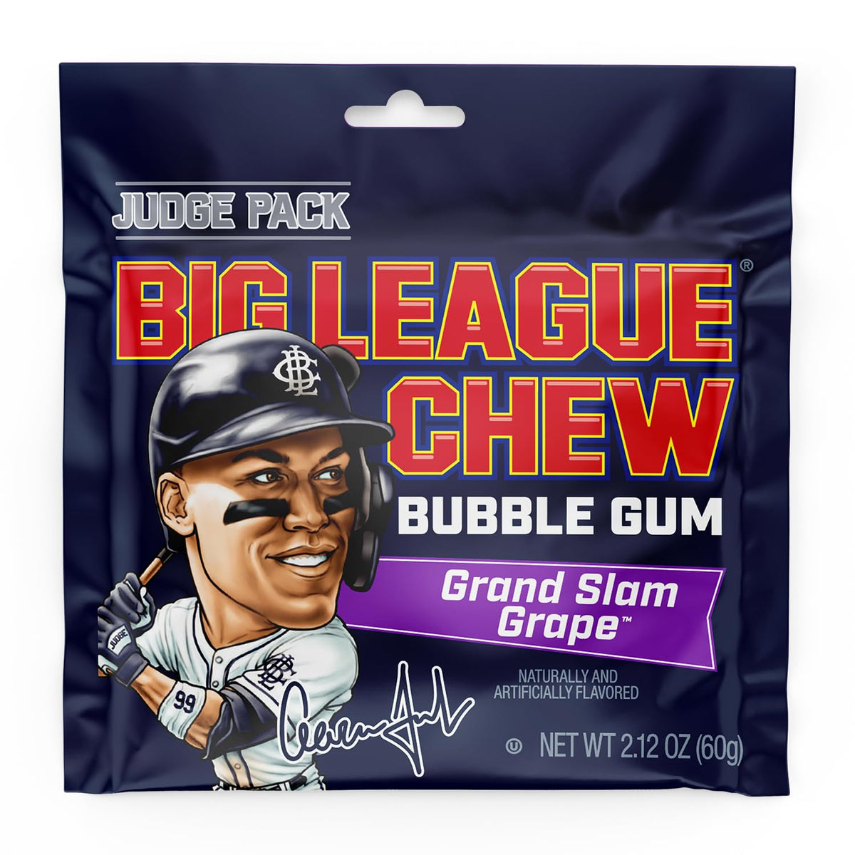 Big League Chew Judge Pack Grand Slam Grape side view highlighting shredded gum texture for chewing.