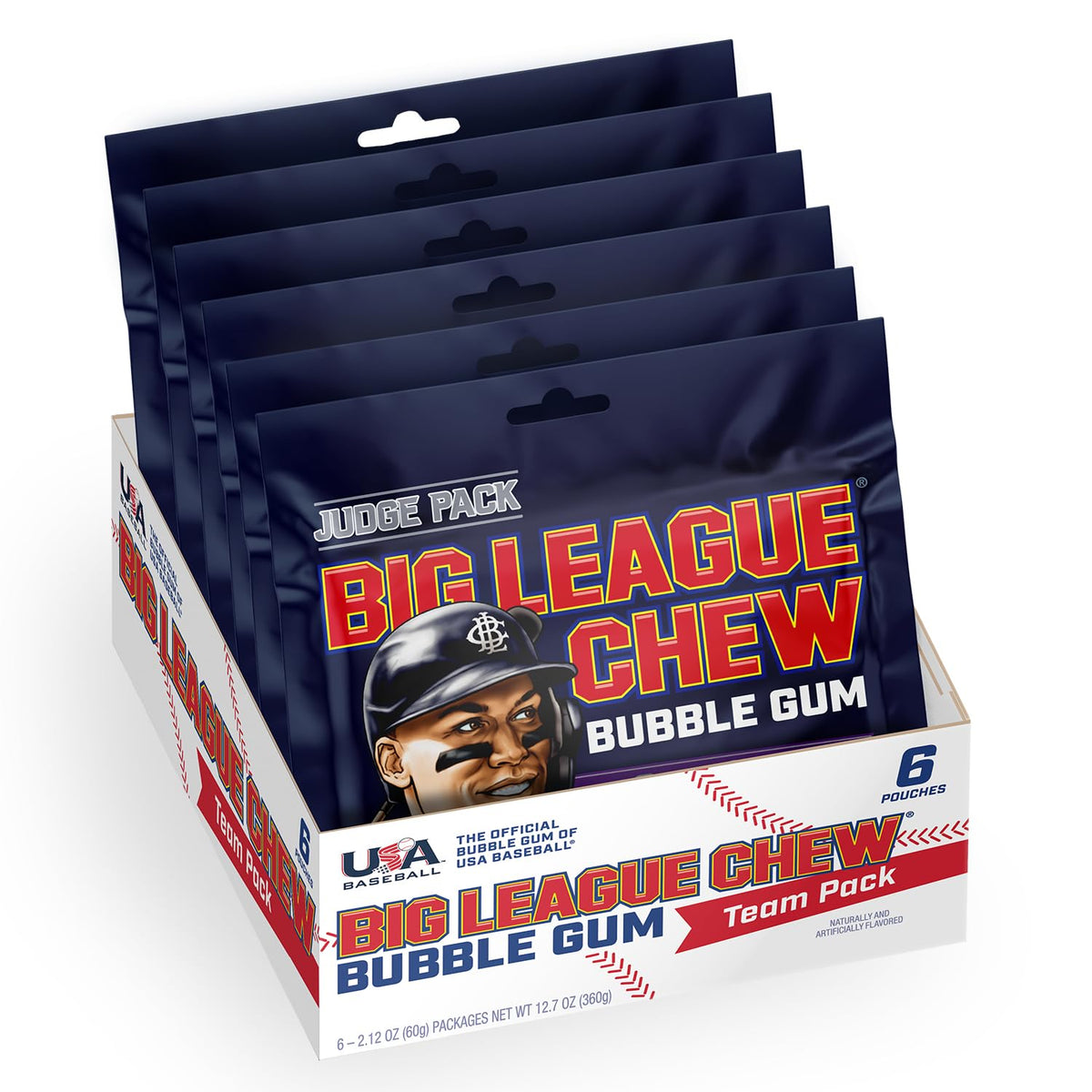 Big League Chew Judge Pack Logo display reinforces brand identity and official baseball gum status.
