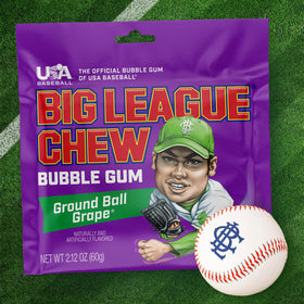 Big League Chew Official USA Baseball crest signals trusted baseball snack.