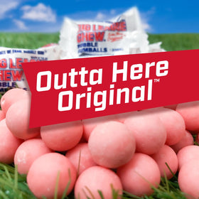 Big League Chew Outta Here flavor gumballs, classic taste for games.