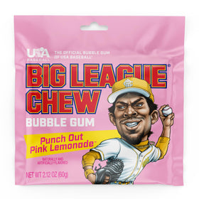 Big League Chew Punch Out Pink Lemonade shreds reveal vibrant color and lemonade taste