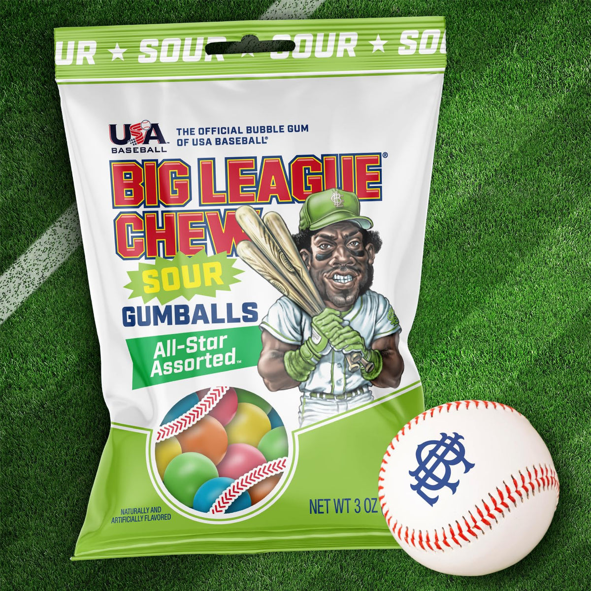 Big League Chew Sour Gumballs 3oz portions for on-the-go snacking