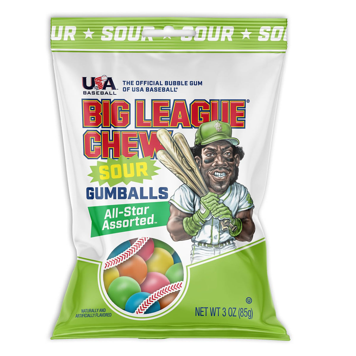 Sour gumballs as a quick dugout snack during games