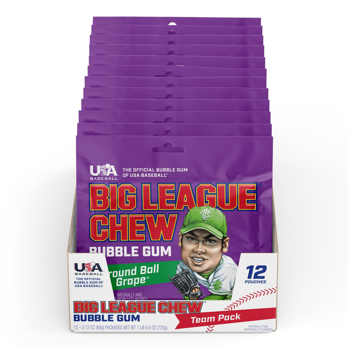 Big League Chew Stay Fresh Pouch on table preserves flavor for later enjoyment.