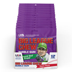 Big League Chew Stay Fresh Pouch on table preserves flavor for later enjoyment.