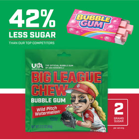 Stay-fresh pouch keeps Big League Chew Wild Pitch Watermelon ready for later.