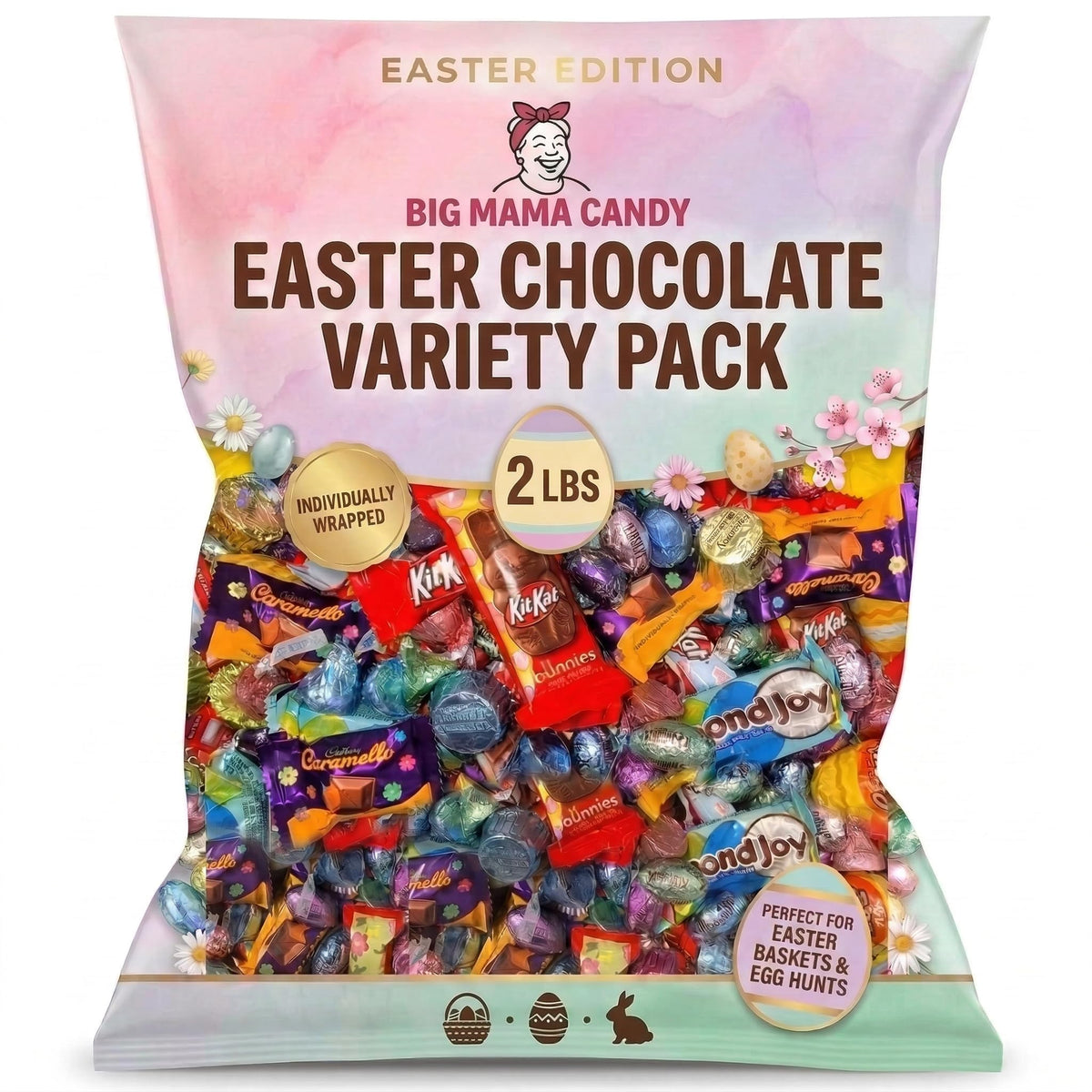 Big Mama Candy assorted chocolate mix in a 2 lb bag for Easter baskets.