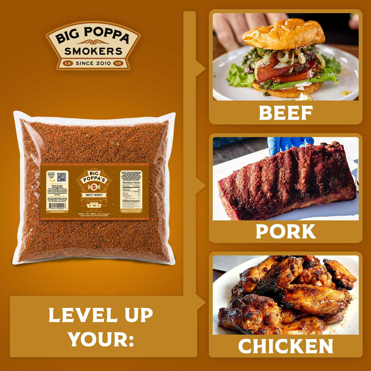 5 lb bulk bag of Sweet Money BBQ Rub for backyard or competition use