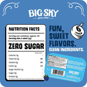 Pack of six Big Sky tins, portable and gift-ready.
