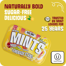 Close-up of Big Sky Lemonade Stand Mints label with certifications