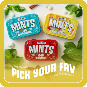 Bright packaging graphic for Big Sky Lemonade Stand Mints
