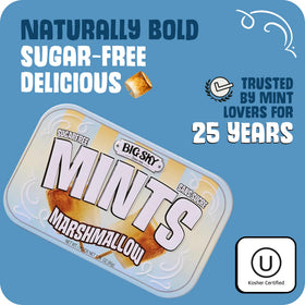 Close-up of toasted marshmallow flavor and smooth texture in mints.