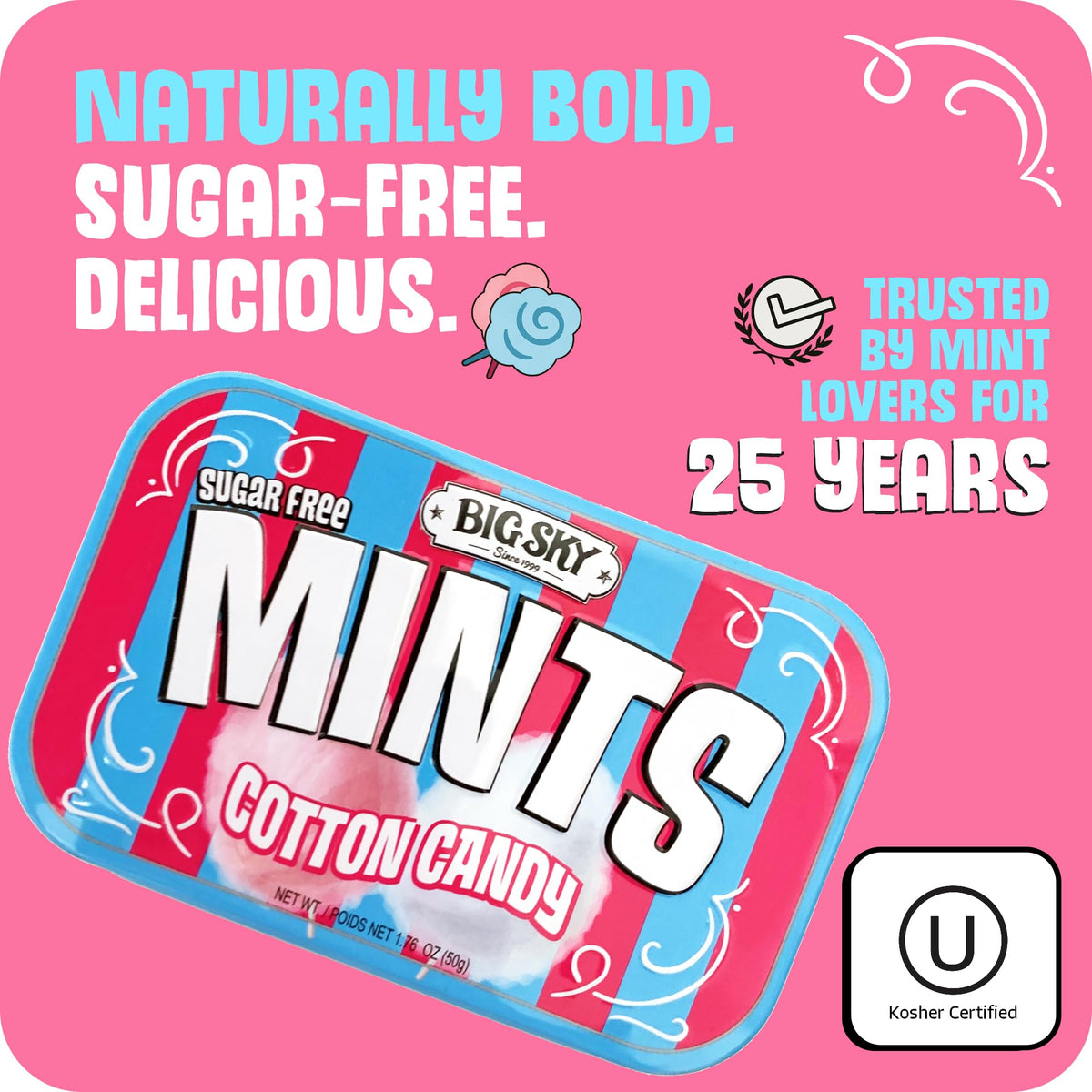 Big Sky Sugar Free Cotton Candy Mints in display tray ready for sharing