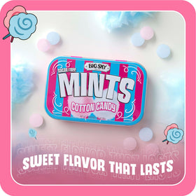 Big Sky Sugar Free Cotton Candy Mints pocket-sized tin for on-the-go use