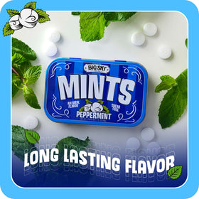 Closeup of a 50-count Big Sky mint tin highlighting its texture and density.
