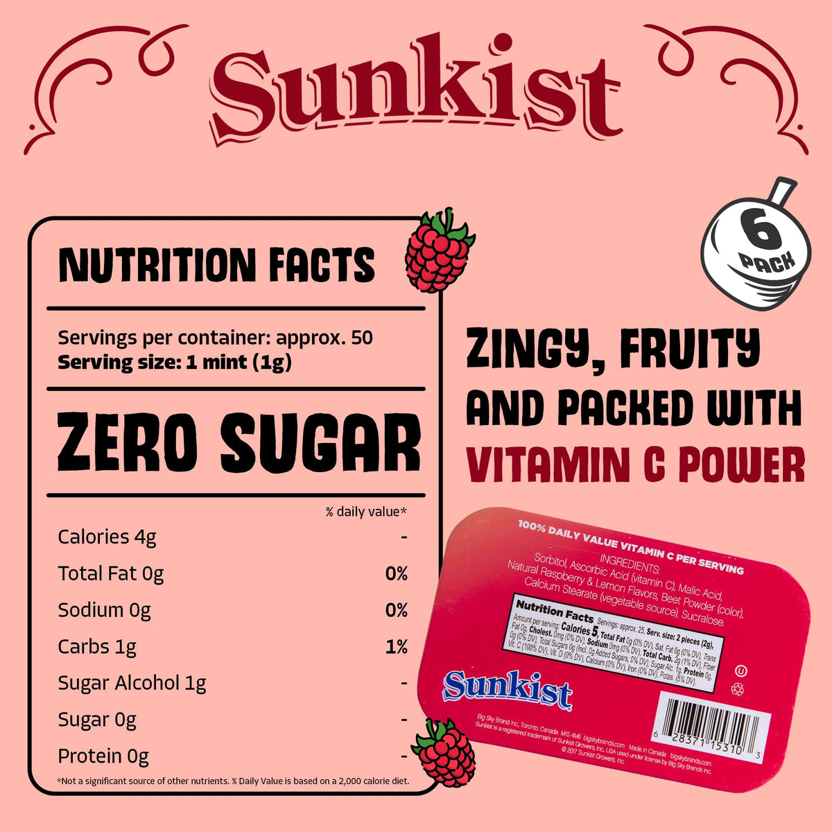 Big Sky Sunkist Sours Raspberry Lemonade candy pieces on a surface; natural flavor notes.