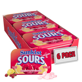 Big Sky Sunkist Sours Raspberry Lemonade candy tin; portable snack with vitamin C.