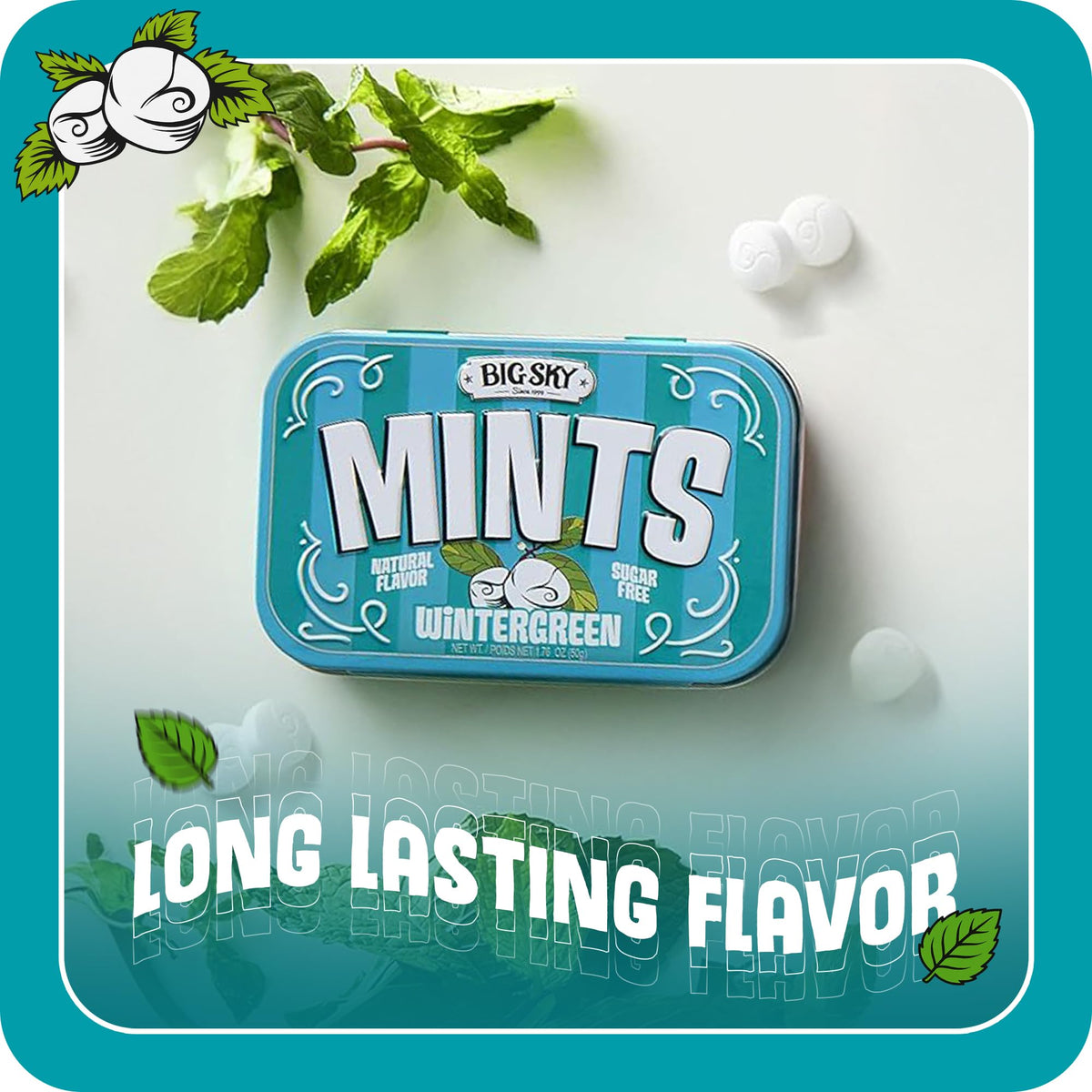 Resealable tin preserves freshness for travel and daily use.