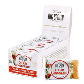 Big Spoon Roasters Cherry Chocolate Nut Butter Bar close-up highlighting rich texture for on-the-go energy.