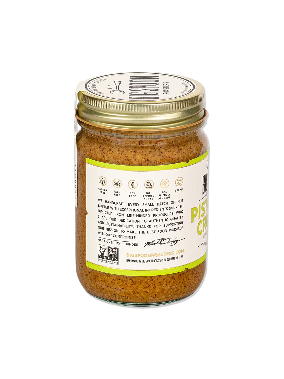 Big Spoon Roasters pistachio-crunch almond butter chunks for a rustic spread.