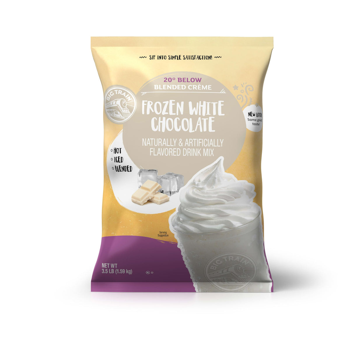 Big Train 20 Below Frozen White Chocolate Frappe Mix ready for a café-style frozen treat at home.