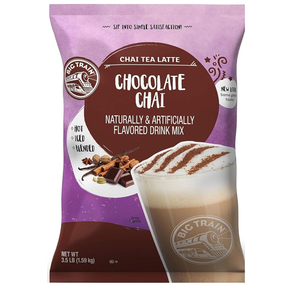 Big Train Chocolate Chai Latte Mix package front shows an easy home-use option.