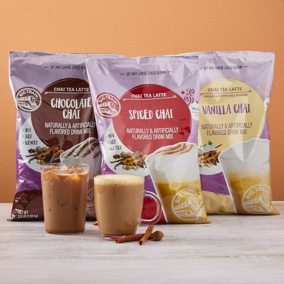 Big Train Chocolate Chai Latte Mix with whipped cream offers a café-style treat at home.