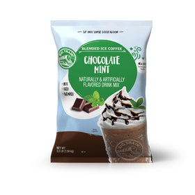 Big Train Chocolate Mint mix being poured into a cup for a refreshing frappe