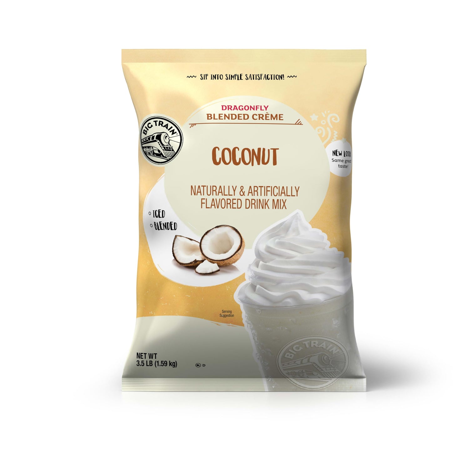 Big Train Dragonfly Coconut Blended Crème frappé mix bottle ready for quick coconut beverages
