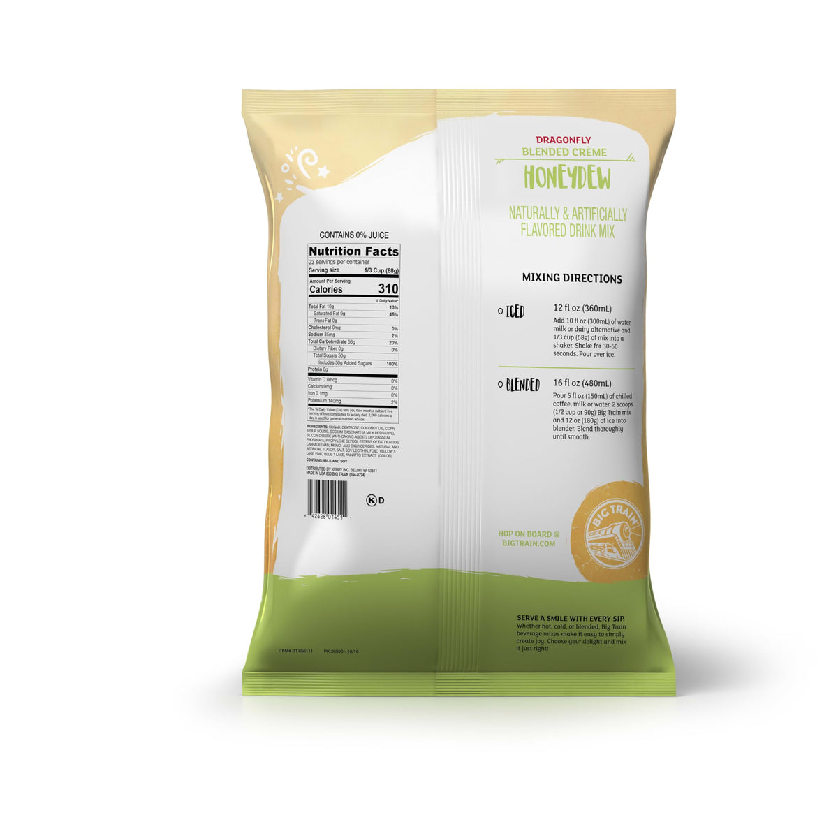 Big Train Dragonfly Honeydew Blended Crème Frappe pairs with fruit or chocolate for variety.