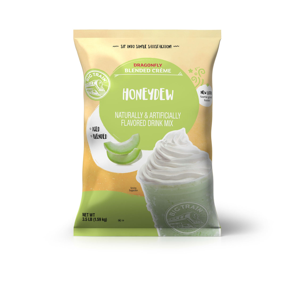 Big Train Dragonfly Honeydew Blended Crème Frappe label-front showcases a premium creamy beverage mix.