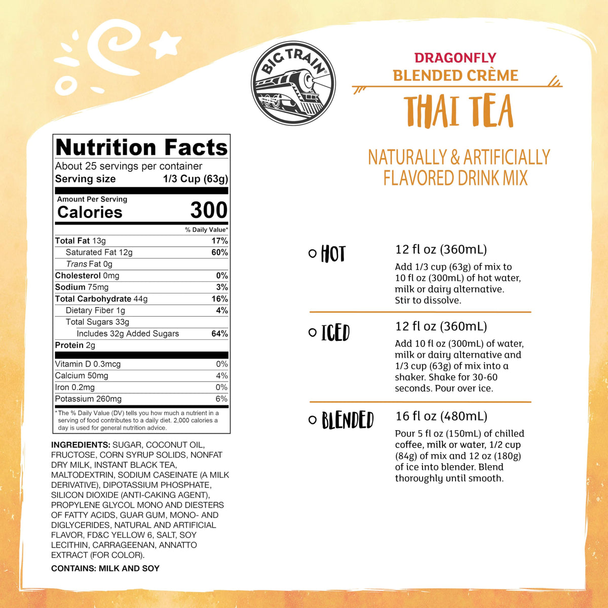 Dragonfly Thai Tea Blended Creme mix in a mixing cup for creamy frappe preparation.