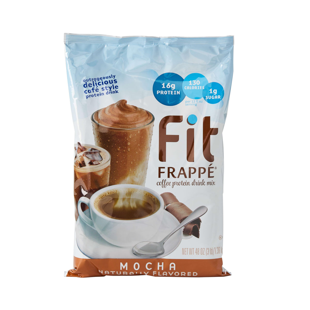 Big Train Fit Frappe Mocha bottle pour for a quick protein boost.