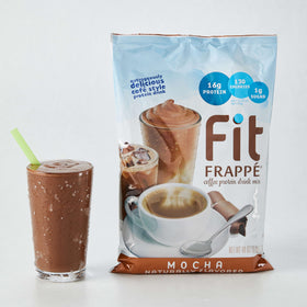 Big Train Fit Frappe Mocha coffee cup on desk suggests desk-friendly indulgence.