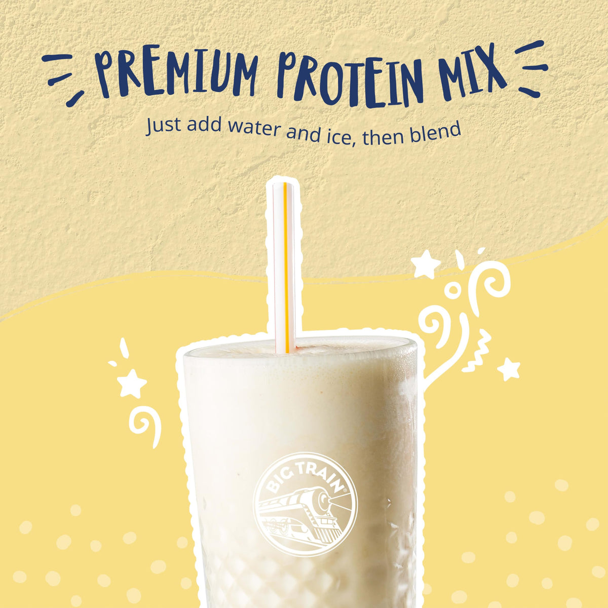 Big Train Fit Frappe Mocha iced glass highlights refreshing protein coffee option.