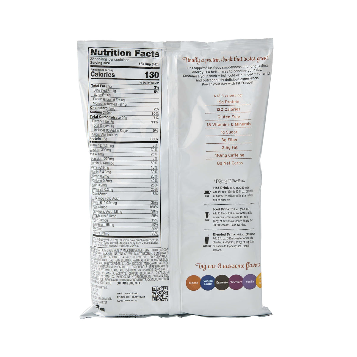 Big Train Fit Frappe Mocha package-front in pantry-ready packaging.