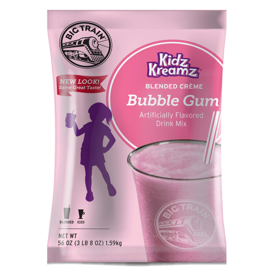 Big Train Kidz Kreamz Bubble Gum Frappé mix bottle – easy at-home beverage base for kids.