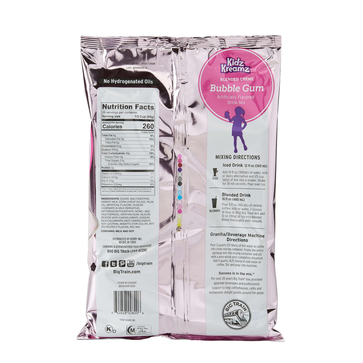Big Train Kidz Kreamz Bubble Gum Frappé mix display – nostalgic flavor for gatherings.