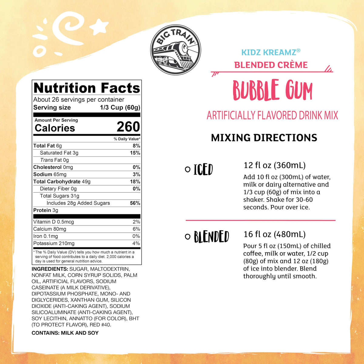 Big Train Kidz Kreamz Bubble Gum Frappé mix jar – convenient bulk prep for cafés.