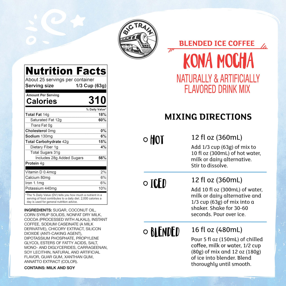 Big Train Kona Mocha frappe pour showcasing rich cocoa and smooth texture.