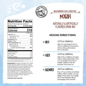 Ingredients close-up of Big Train Mocha Blended Ice Coffee Mix, showcasing quality